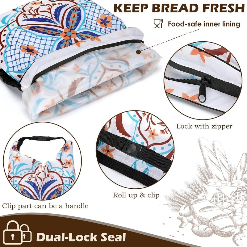 Revahope 2 Pack Reusable Bread Bags for Homemade Bread, 17"×13" Sourdough Bread Storage Bags with Bowl Cover - Keep Loaf Fresh and Easy to Wash(Morocco Style) - Image 3